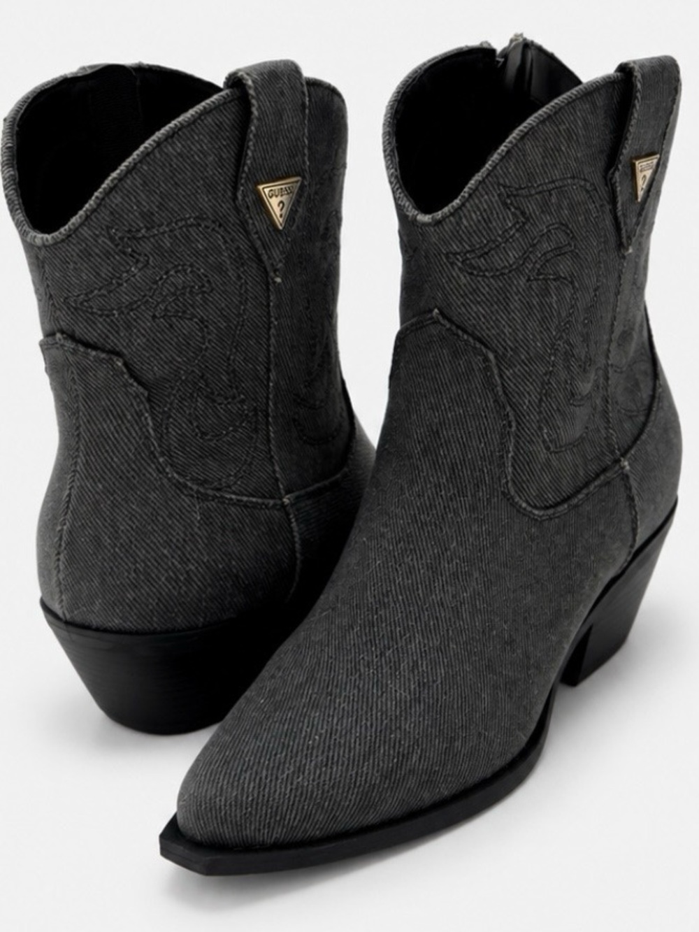 Guess Black Denim Western Ankle Boots